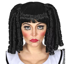 Perruque de poupée noire avec boucles