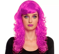 Perruque vagues fuchsia avec frange