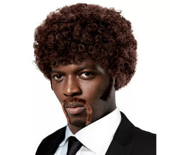 Perruque afro Pulp Fiction avec moustache et favoris