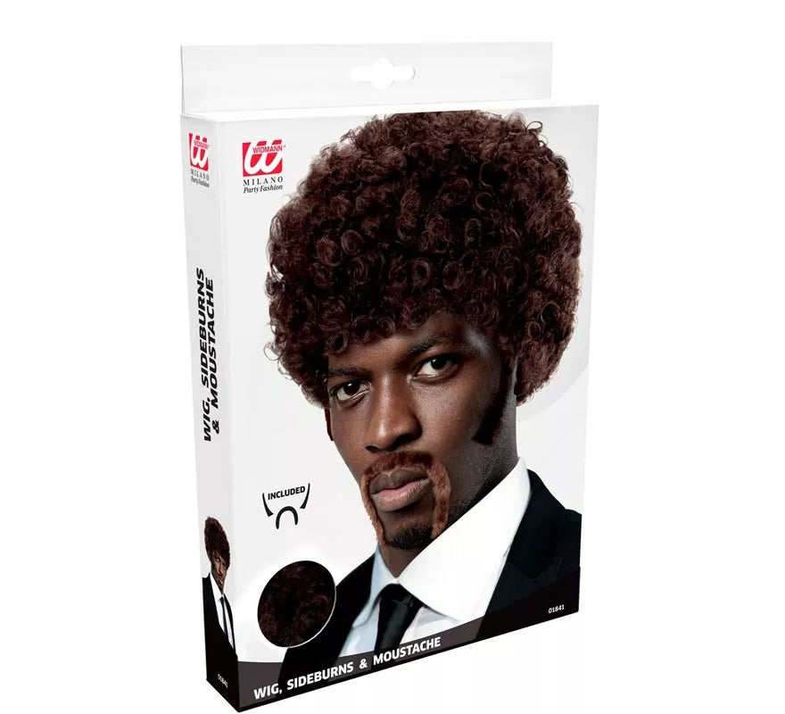 Translation missing: fr.Peluca Pulp Fiction Afro con bigotes y patillas
