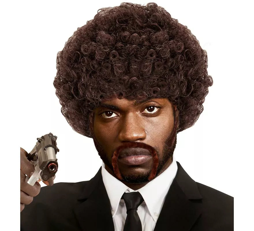 Translation missing: fr.Peluca Pulp Fiction Afro con bigotes y patillas