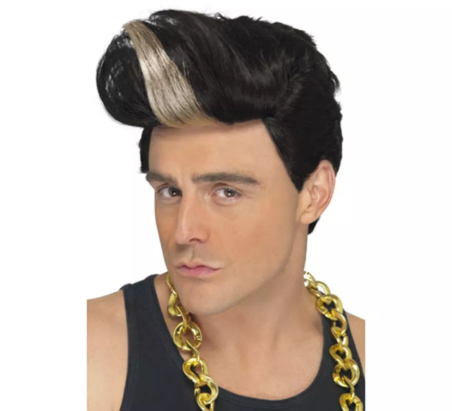 Translation missing: fr.Peluca Rap Star de 1990 con tupé y con mecha rubia