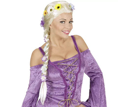 Perruque tresse blonde adulte avec fleurs en boîte