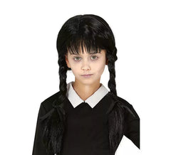 Perruque tresses noires avec frange dans une boîte pour enfants