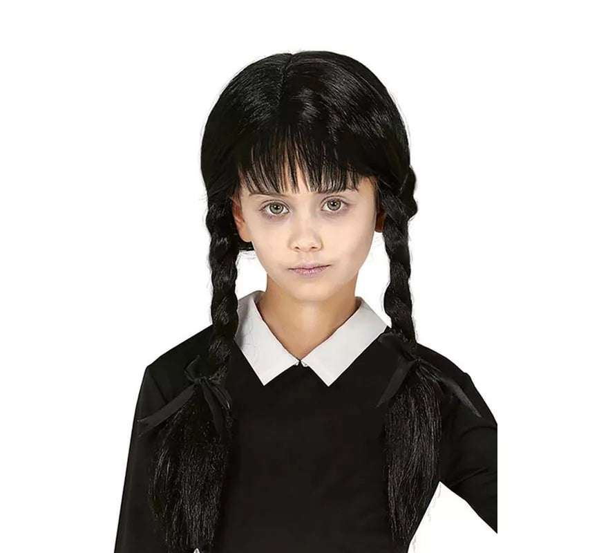 Translation missing: fr.Peluca Trenzas negras con Flequillo en caja infantil