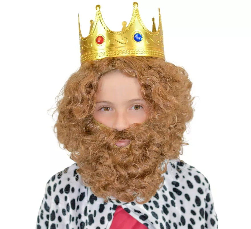 Translation missing: fr.Peluca y Barba castaña Infantil Deluxe de Rey Mago Gaspar
