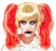 Perruque zombie blonde avec des nattes rouges