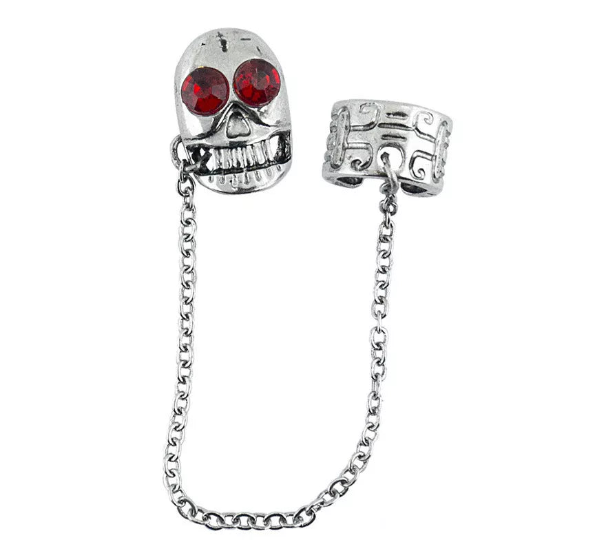 Translation missing: fr.Pendiente con cadena de Calavera con Piedras Rojas