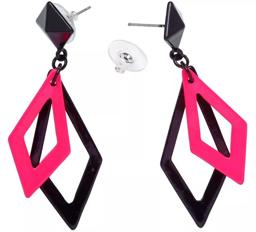 Translation missing: fr.Pendientes Años 80 Rombos negros y rosas Fluorescente
