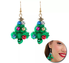 Boucles d'oreilles sapin de Noël Boules vertes 2,5x4,5 cm