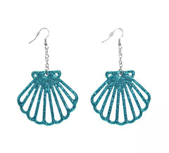 Boucles d'Oreilles Coquillage Pailleté Bleu
