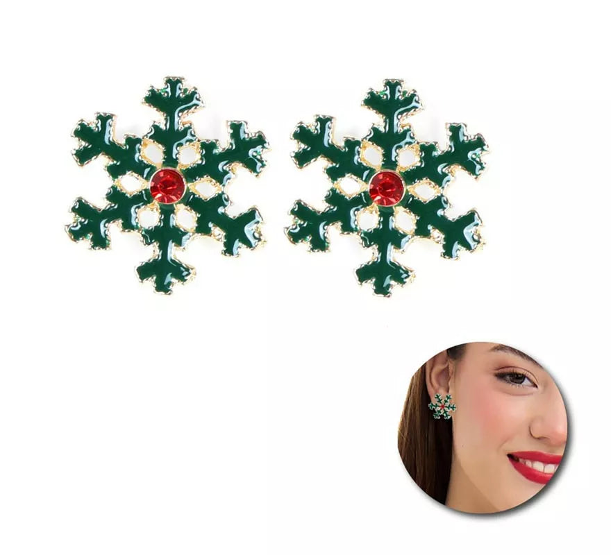 Translation missing: fr.Pendientes Copo de Nieve Navidad verde de 3x3 cm