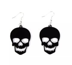 Boucles d'oreilles tête de mort noire souriante