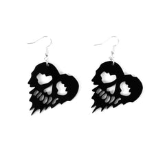 Boucles d'oreilles tête de mort coeurs noirs