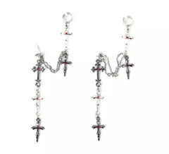 Boucles d'oreilles croix gothique avec chaînes