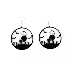 Boucles d'oreilles Chat noir en paysage