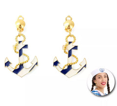 Boucles d'oreilles marinières avec ancres bleues