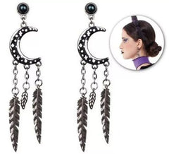 Boucles d'oreilles demi-lune avec plumes