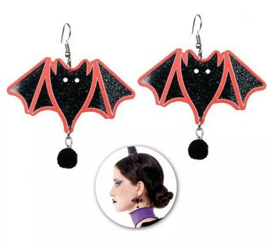 Translation missing: fr.Pendientes de Murciélago Purpurina con pompones
