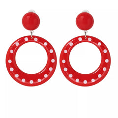 Petites boucles d'oreilles Sevillana rouges à pois blancs, 6 cm