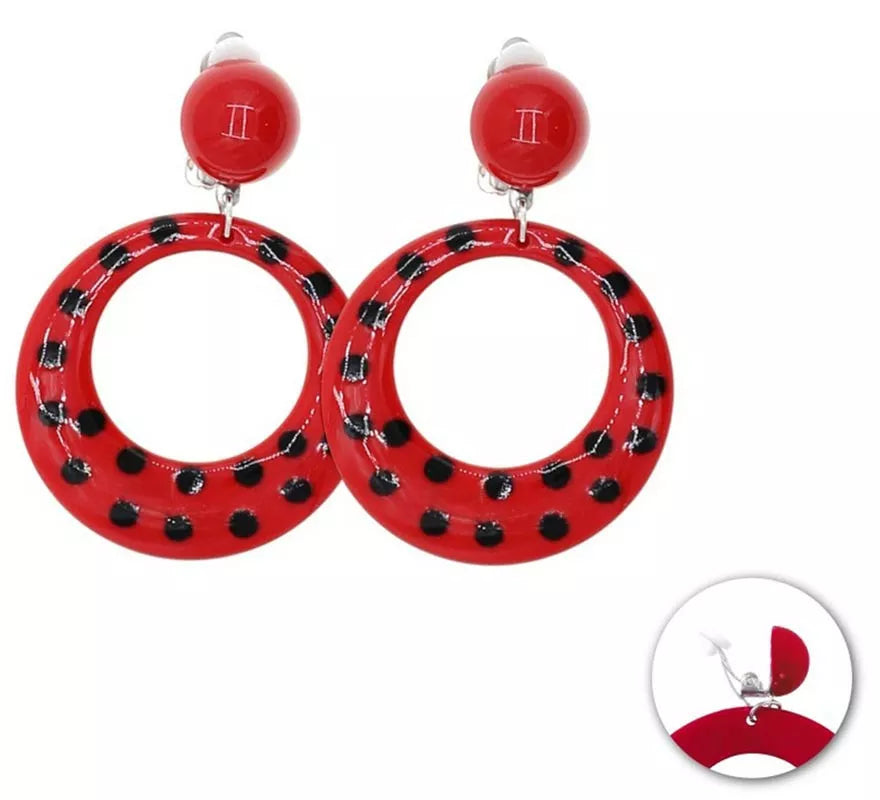 Translation missing: fr.Pendientes de Sevillana pequeños rojos con topos negros de 6 cm