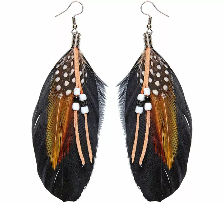 Translation missing: fr.Pendientes Indios con Plumas y Perlitas