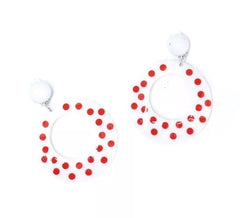Boucles d'oreilles ovales moyennes blanches à pois rouges