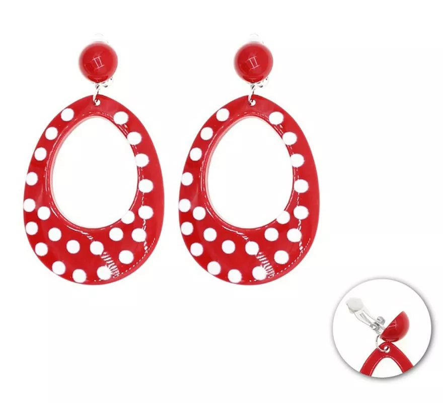 Translation missing: fr.Pendientes Oval rojo mediano con topos blancos