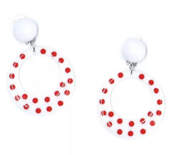 Sevillana Boucles d'oreilles créoles blanches à pois rouges 6 cm