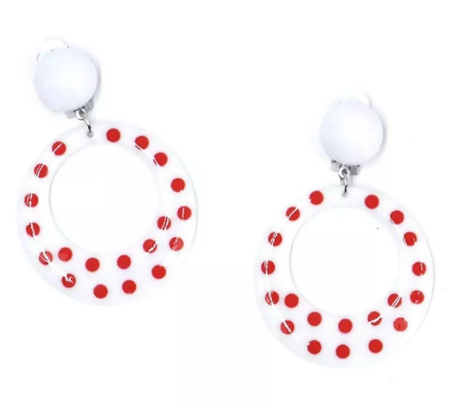 Translation missing: fr.Pendientes Sevillana Aro blancos con lunares rojos de 6 cm