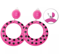 Boucles d'oreilles créoles Sevillana Fuchsia à pois noirs, 6 cm
