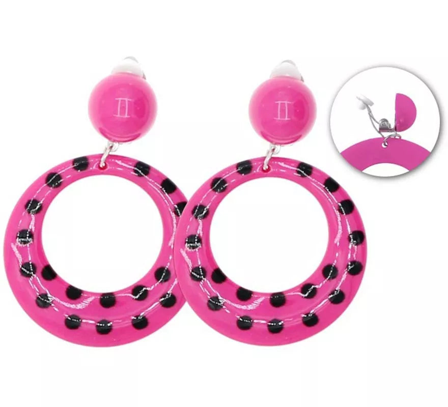 Translation missing: fr.Pendientes Sevillana Aro fucsias con lunares negros de 6 cm