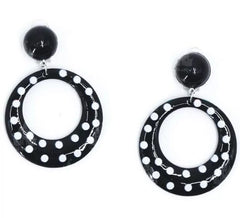 Sevillana Boucles d'oreilles créoles noires à pois blancs 6 cm