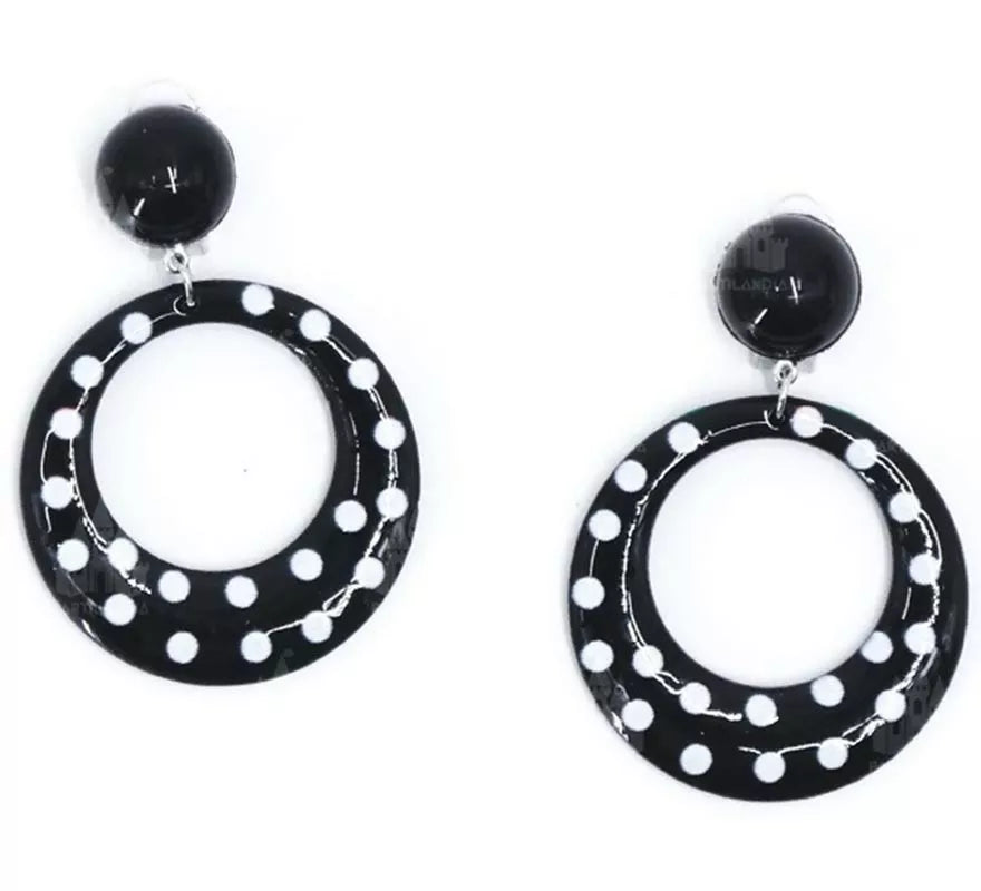 Translation missing: fr.Pendientes Sevillana Aro negros con lunares blancos de 6 cm
