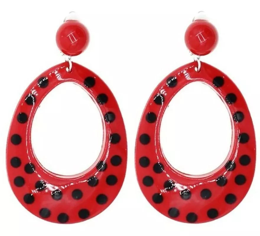Translation missing: fr.Pendientes Sevillana rojos con lunares negros de 6 cm