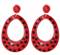 Boucles d'oreilles Sevillana rouge à pois noirs, 6 cm