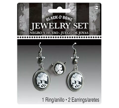 Boucle d'Oreilles et Bague avec Tête de Mort pour Halloween