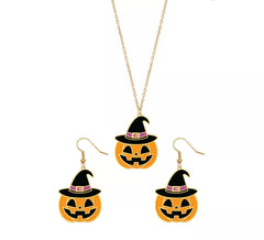 Boucles d'oreilles et collier citrouille