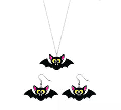 Boucles d'oreilles et collier chauve-souris