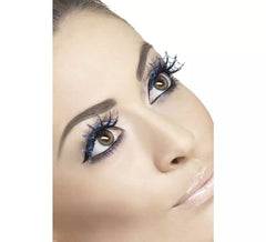 Faux Cils Longs avec toile d'araignée bleus avec colle