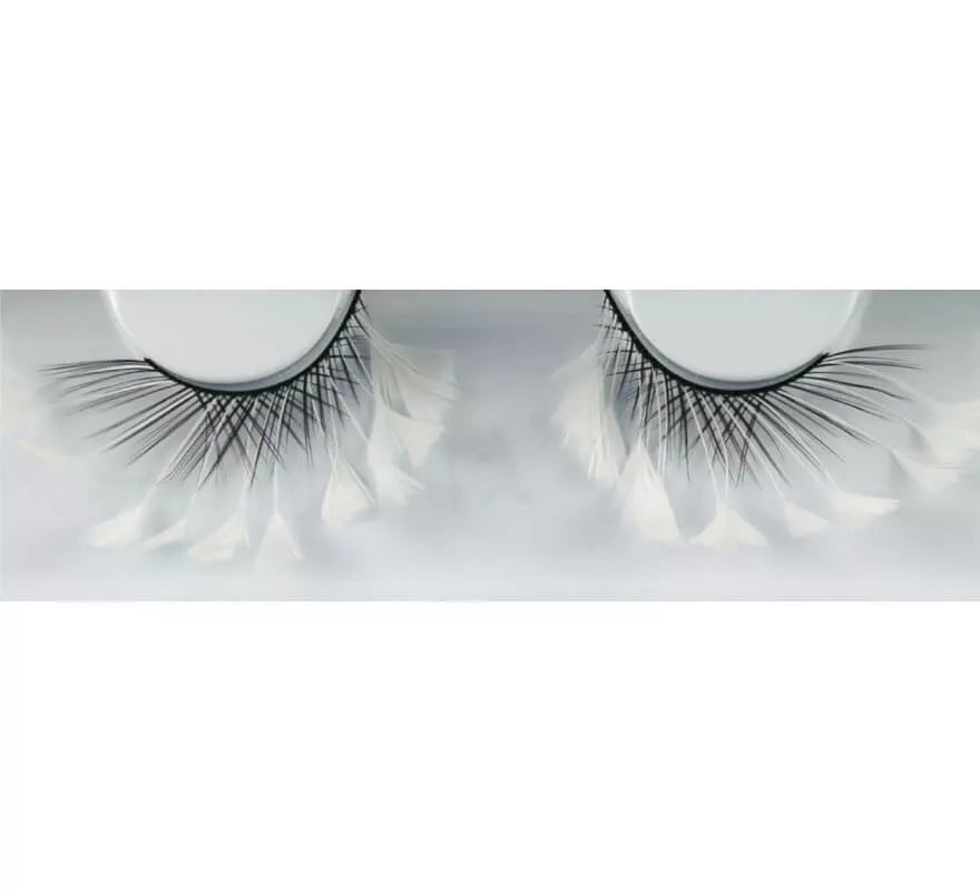 Pestañas Luz negra con plumas blancas
