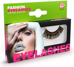 Faux cils longs noirs et dorés avec colle