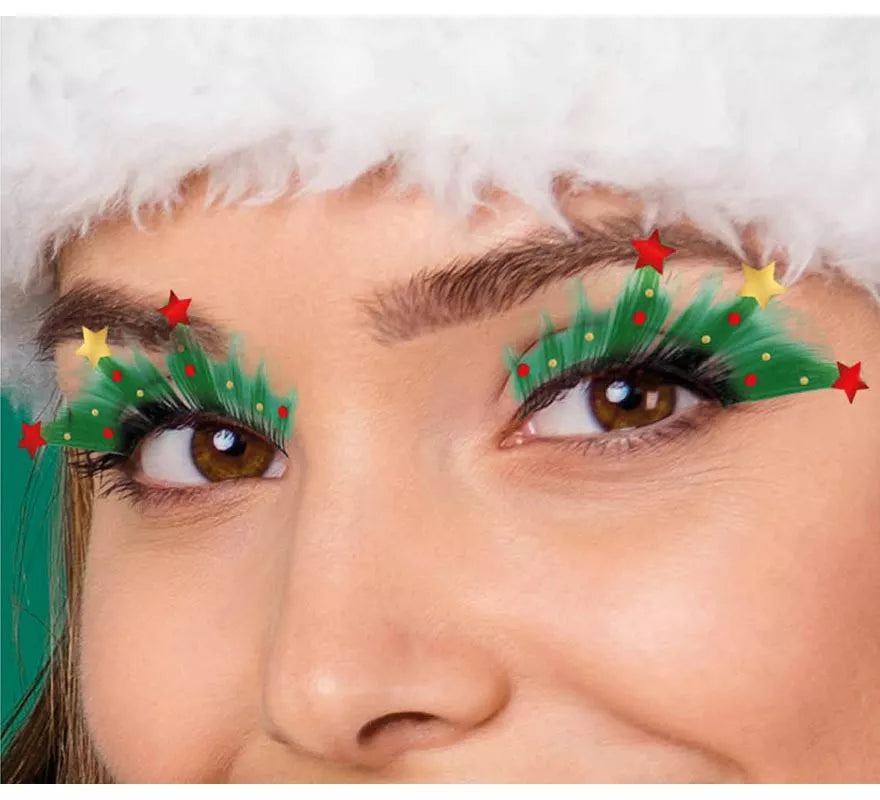 Pestañas verdes con Estrellas Navideñas