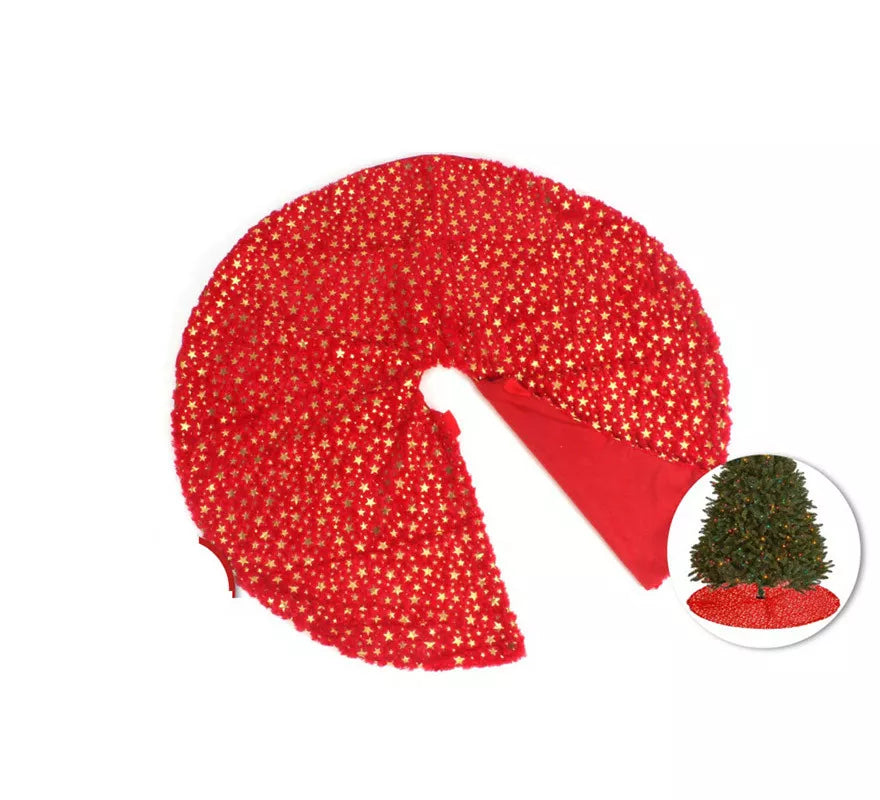 Translation missing: fr.Pie de Árbol de Navidad Rojo con Estrellas Doradas de 90 cm