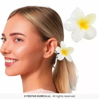 Translation missing: fr.Pinza Flor para Pelo de 8 cm blanca y centro en varios colores