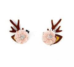 Pinces à cheveux renne avec fleur rose