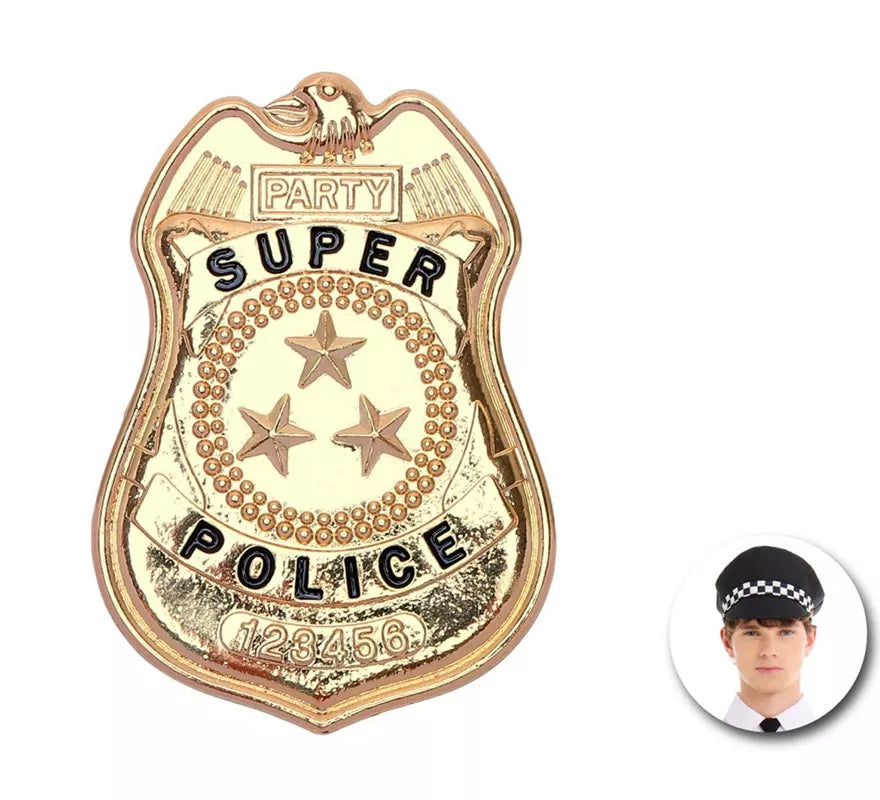 Translation missing: fr.Placa de Policía Súper Police de metal dorada