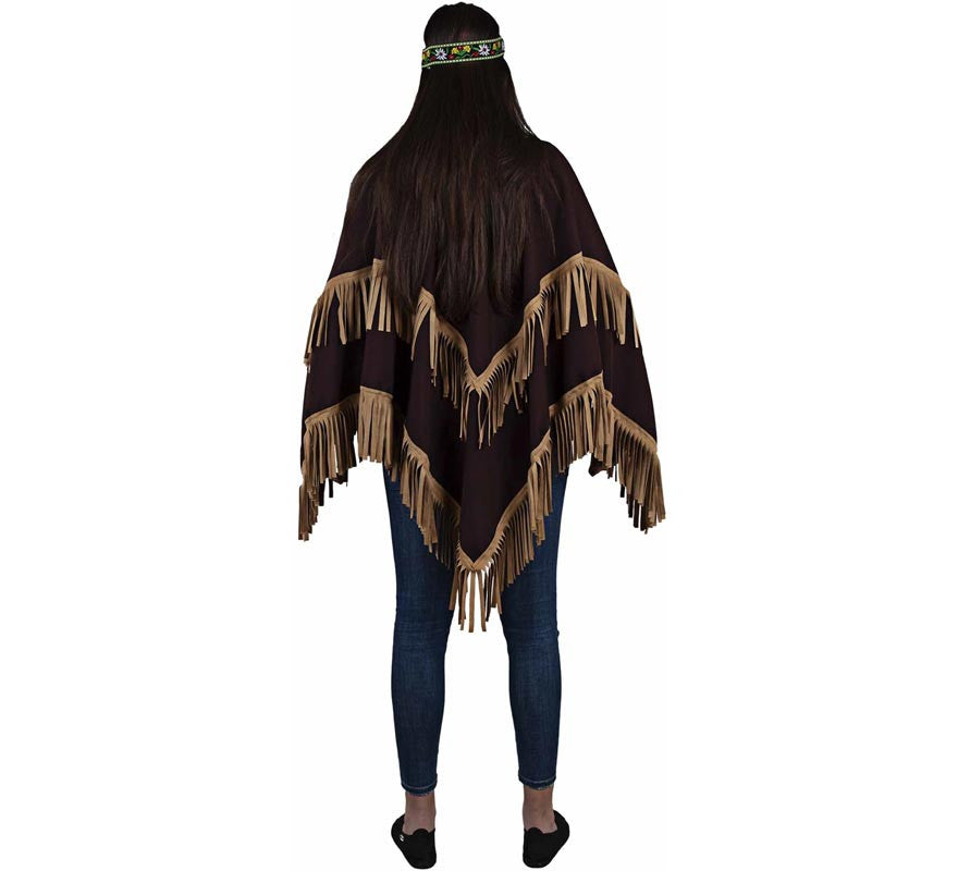 Poncho Indio marrón con flecos para adulto