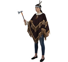 Poncho indien marron à franges pour adulte