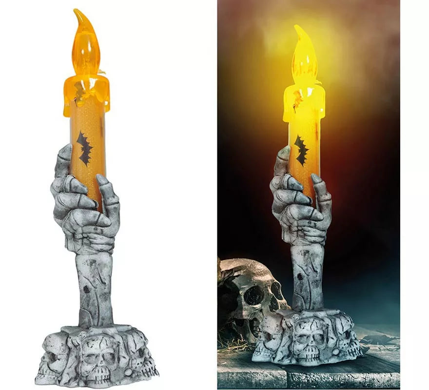 Portavelas Calavera con Vela Led de 15 cm